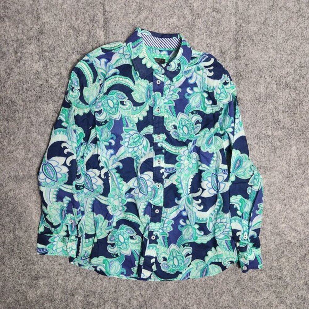 Talbots Womens Shirt XS Floral Pattern Blue Green Long Sleeve Button Up VN5720